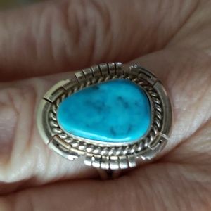Navajo Turquoise Nugget 925 Ring by D. Skeets